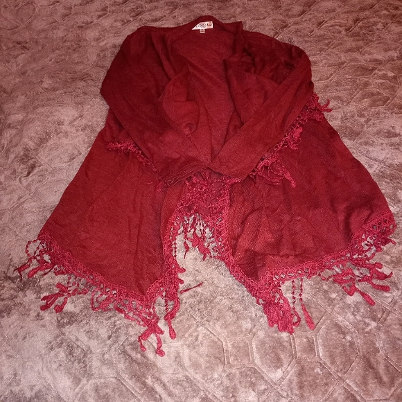 Small Stem & Vine Burgundy Frilly Lightweight Cardigan - Picture 1 of 6